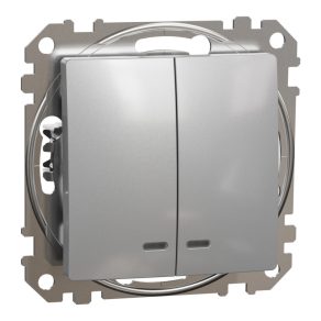   Schneider Electric Sedna Design & Elements - SDD113105L - Întrerupător pentru candelabru, indicator luminos albastru, 10AX, aluminiu