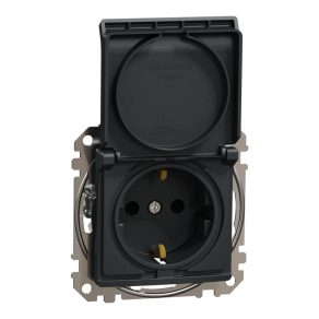   Schneider Electric Sedna Design & Elements - SDD114024 - Priză 2P+E cu obturator de siguranță, capac cu fixare prin clip, conexiune cu arc, 16 A, antracit