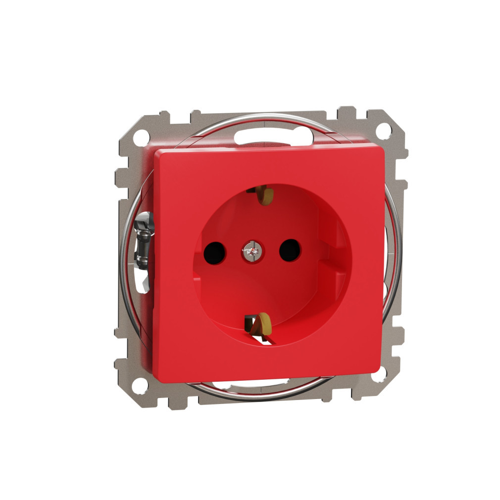 Schneider Sedna 2P+F priză cu capac de siguranță, cu conectare cu șurub, fără blocare, 16A, roșie (SDD115021)
