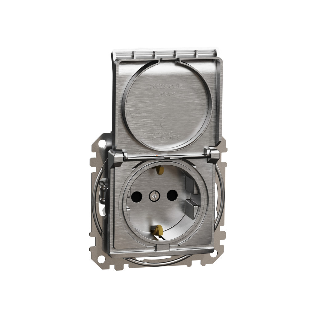 Schneider Sedna 2P+F priză cu capac de siguranță, cu capac rabatabil, cu arc, 16A, argint perlat
