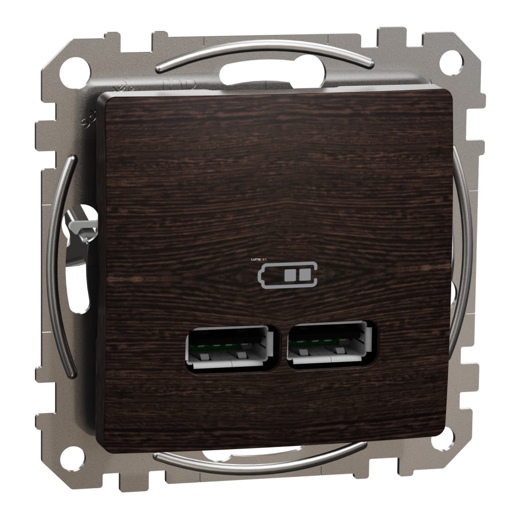 Schneider Sedna dupla USB töltő, A+A, 2.1A, wenge