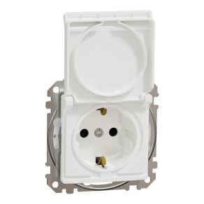   Schneider Electric Sedna Design & Elements - SDD211024 - Priză 2P+F cu obturator de siguranță, capac cu fixare rapidă, conexiune cu arc, IP44, alb