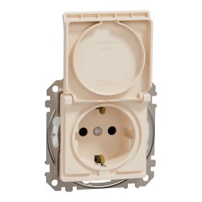  Schneider Electric Sedna Design & Elements - SDD212024 - Priză 2P+F cu obturator de siguranță, capac cu fixare rapidă, conexiune cu arc, IP44, bej
