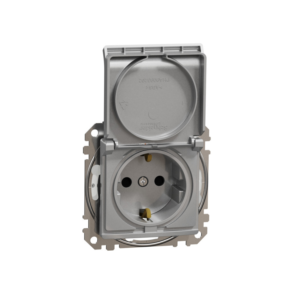 Schneider Sedna 2P+F priză cu capac de siguranță, cu capac rabatabil, cu arc, IP44, aluminiu (SDD213024)