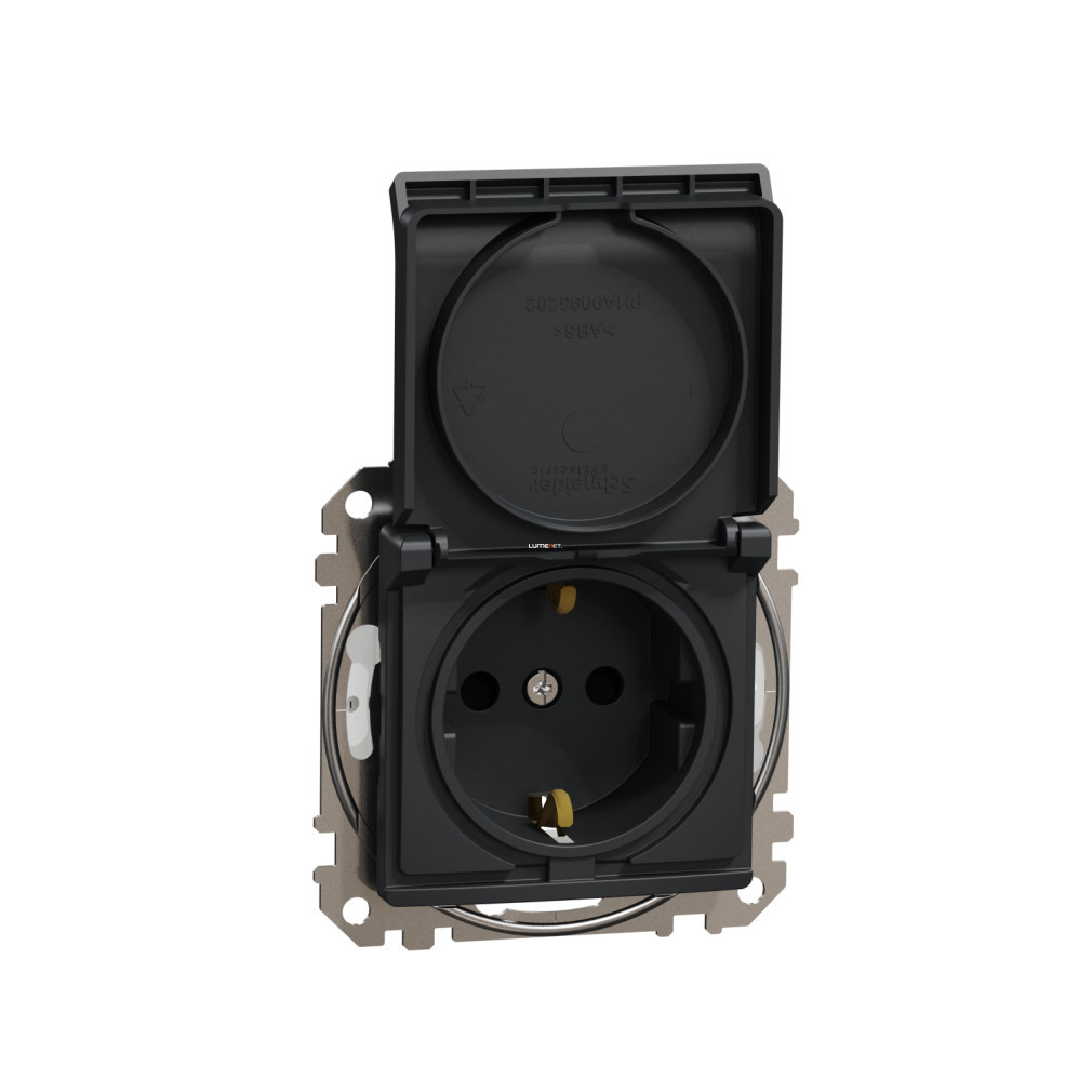 Schneider Electric Sedna Design Elements antracit 2P+F priză cu capac de siguranță, capac rabatabil, cușcă de protecție, cu racordare cu șuruburi, protecție IP44, sarcină maximă 16 A, SDD214023