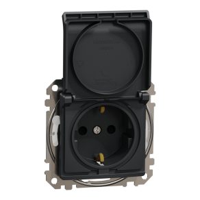   Schneider Electric Sedna Design & Elements - SDD214024 - Priză 2P+F cu obturator de siguranță, capac cu fixare rapidă, conexiune cu arc, IP44, antracit