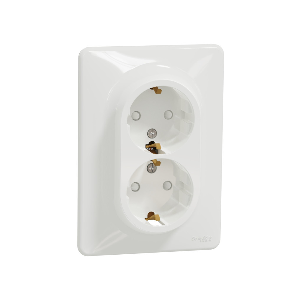 Schneider Sedna 2x2P+F priză cu capac de siguranță, cu conectare cu șurub, 16A, cu ramă, alb (SDD311221)
