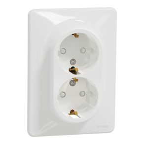   Schneider Electric Sedna Design & Elements - SDD311221 - Priză 2x2P+E cu obturator de siguranță, conexiune cu șurub, 16A, cu ramă, albă