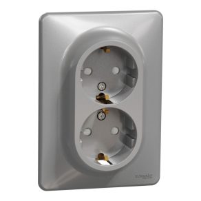   Schneider Electric Sedna Design & Elements - SDD313221 - Priză 2x2P+F cu obturator de siguranță, conexiune cu șurub, 16A, cu ramă, aluminiu