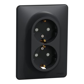   Schneider Electric Sedna Design & Elements - SDD314221 - Priză 2x2P+F cu obturator de siguranță, racord cu șurub, 16 A, cu ramă, antracit