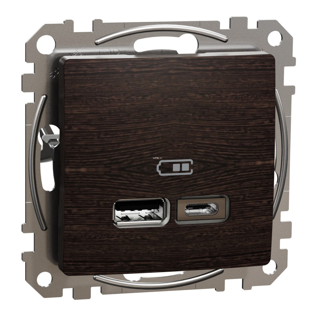 Schneider Sedna dupla USB töltő, A+C, 2.4A, wenge