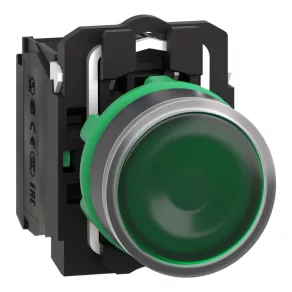   Schneider Electric Harmony XB5 - XB5AW33B3 - buton complet din plastic iluminat cu LED, Ø22, retur, 2NO, 24VAC/DC, verde