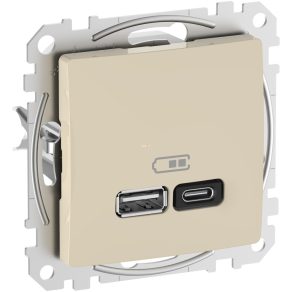   Schneider Electric Sedna Design & Elements - SDD112404 - Încărcător rapid dual USB, A+C, 45 W, bej