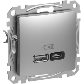   Schneider Electric Sedna Design & Elements - SDD113404 - Încărcător rapid dual USB, A+C, 45 W, aluminiu