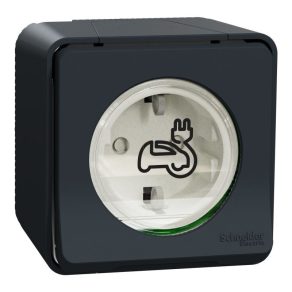  Schneider Electric Mureva Styl - MUR36012 - Priză de încărcare EV, cu capac cu fixare prin clip, montată cu șuruburi, completă, montată la suprafață, gri antracit, 16 A, conexiune întărită