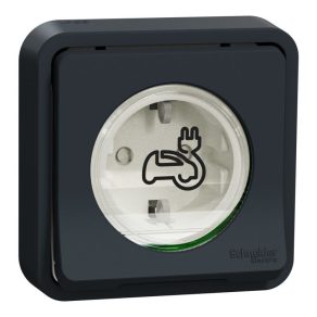   Schneider Electric Mureva Styl - MUR36013 - Priză de încărcare EV, cu capac cu fixare prin clip, montată cu șuruburi, completă, încastrată, gri antracit, 16 A, conexiune întărită