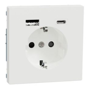   Schneider Electric Merten System Design - priză MTN2367-6037, cu obturator de siguranță, încărcător USB A+C, cu arc, 16A / 3A, alb mat