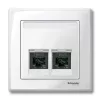 Placă de acoperire Schneider Merten System M, priză pentru comunicații de date, RJ45, 2-poziții, cu inscripționare Infraplus, alb polar, lucios MTN469919