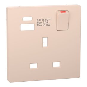   Schneider Electric Merten System Design - MTN2125-6033 - Placă de acoperire, încărcător USB, priză britanică comutabilă, Sahara
