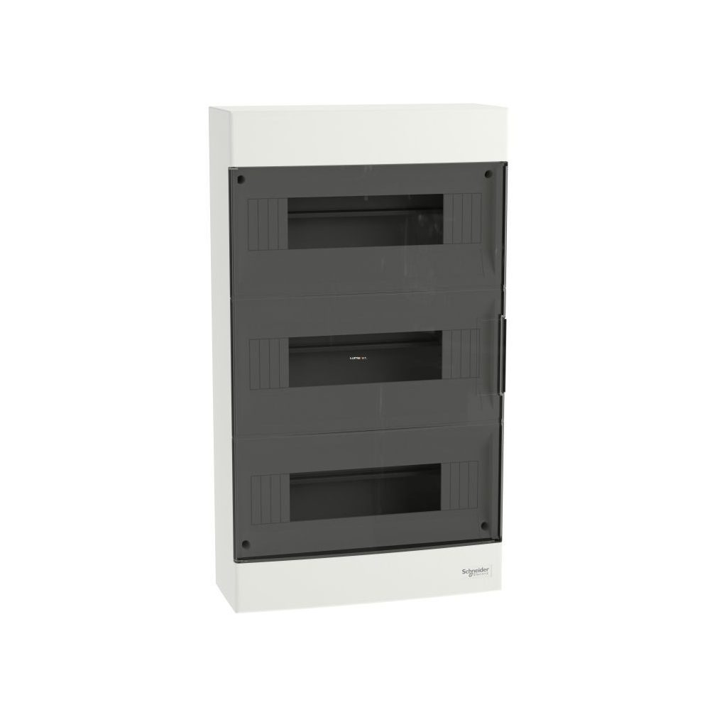 Schneider distribuitor mic, montat pe perete, cu 3 rânduri, 36 module, cu ușă fumurie, IP40, șină PE/N Easy9 (EZ9EUC312)
