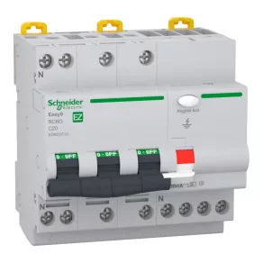   Schneider Electric Easy9 Pro - EZ9D55720 - Întrerupător cu protecție împotriva curentului rezidual, clasa A, 3P-N, C, 20 A, 30 mA