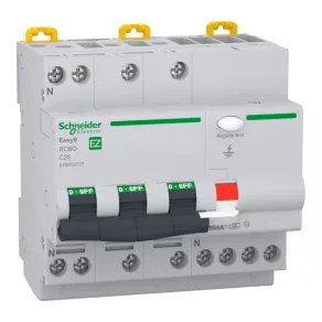   Schneider Electric Easy9 Pro - EZ9D55725 - întrerupător cu protecție împotriva curentului rezidual, clasa A, 3P-N, C, 25 A, 30 mA