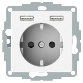   Schneider Electric Merten System M - MTN2366-0319 - priză 2P+F, cu obturator de siguranță, încărcător USB A+A, cu arc, 16A / 2,4A, System-M, alb polar