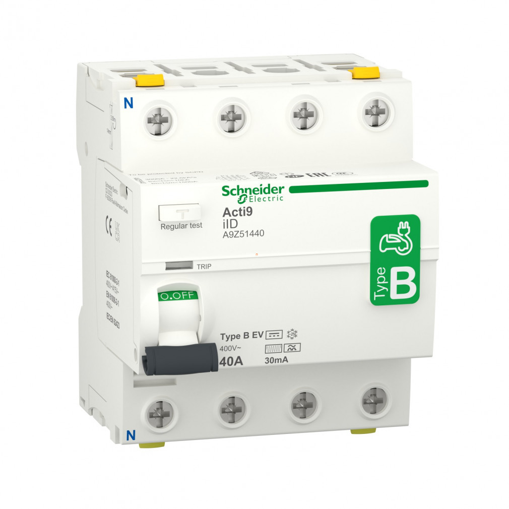 Schneider ACTI9 iID întrerupător de protecție a curentului, clasa B, 4P, 40A, 30mA A9Z51440