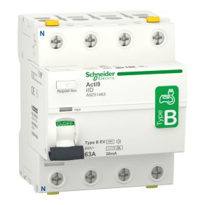   Schneider Electric Acti9 iID - A9Z51463 - Curent EV - întrerupător de circuit, clasa B, 4P, 63A, 30mA