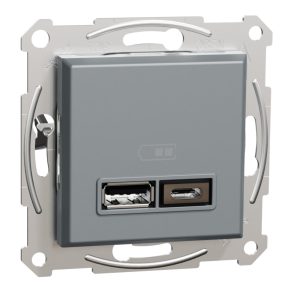   Schneider Electric Asfora - EPH2700362 - Încărcător dual USB, 2,4 A, A+C, oțel