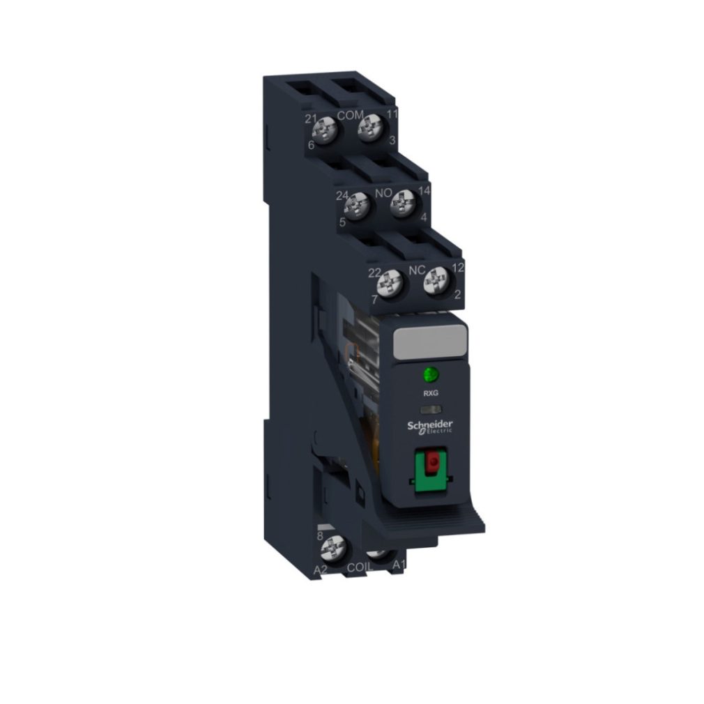 RXG Rele interfață cu priză, 2CO, 5A, 24VAC, buton de testare, LED RXG22B7PV Schneider