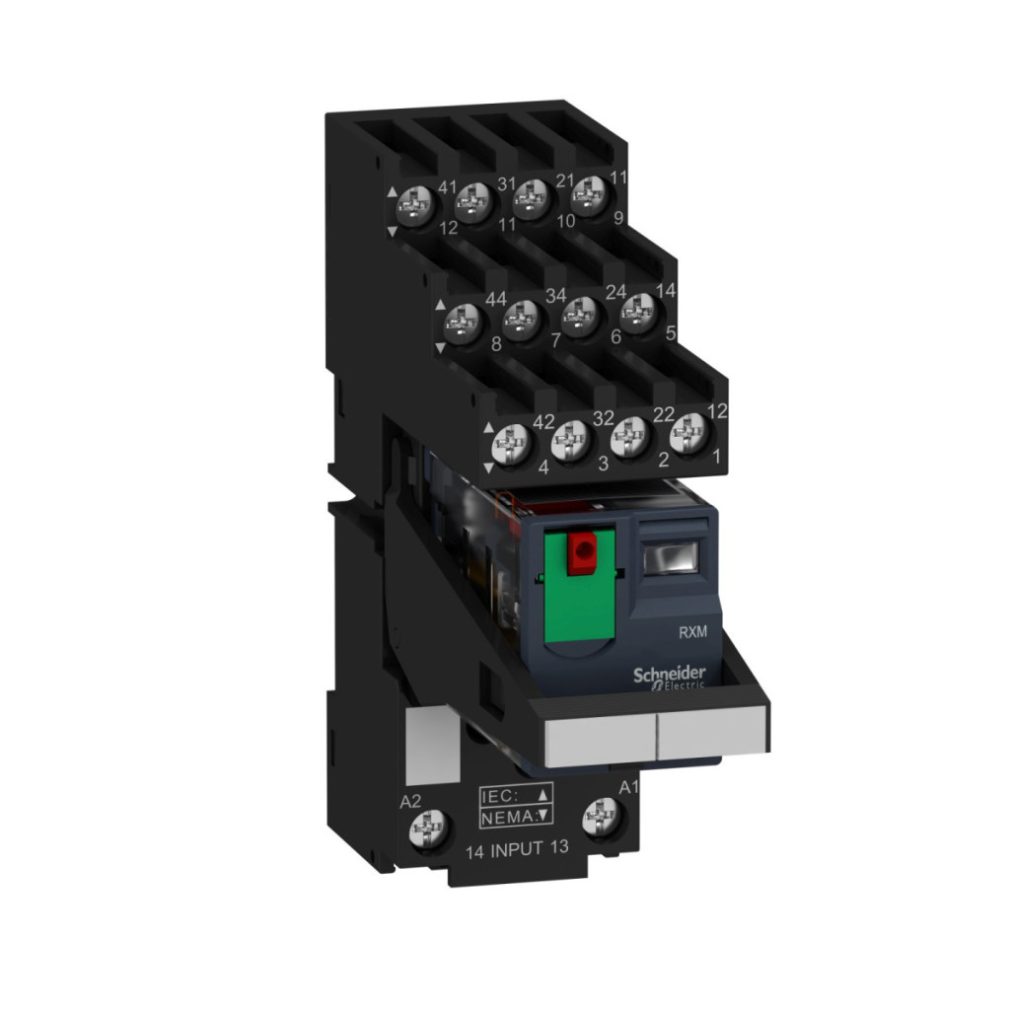 RXM miniatűr relé, 4CO, 6A, 24VAC, LED, elválasztott elrendezésű RXM4AB2B7PVS Schneider