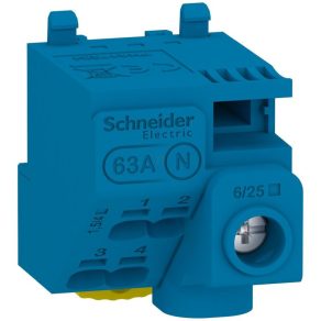   Schneider Electric Resi9 - LGYT1N05 - Bloc de conectare, 1 x 6/25 (șurub) + 4 x 1,5/4 (conectare rapidă) (63 A) + jumper