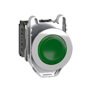   Schneider Electric Harmony XB4 - XB4FW33M5 - buton iluminat cu LED, complet metalic, montat încastrat, Ø30, 1NO, 230VAC, verde