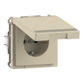   Schneider Electric Merten System Design - MTN2312-6033 - Priză 2P+F cu obturator de siguranță, capac cu fixare prin clip, etichetabil, cu arc, 16 A, Sahara