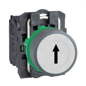  Schneider Electric Harmony XB5 - XB5AA3341C0 - buton complet din plastic, Ø22, retur, 1NO, alb, „săgeată sus”, inel gri