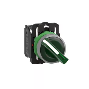   Schneider Electric Harmony XB5 - XB5AK123M5C0 - comutator selector complet din plastic, iluminat cu LED, Ø22, 2 poziții, 230 VAC, 1NO+1NC, verde, inel gri