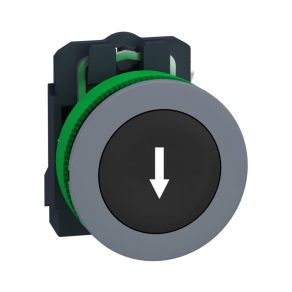   Schneider Electric Harmony XB5 - XB5FA3351C0 - buton complet din plastic pentru montare încastrată, Ø30, retur, 1NO, negru, „săgeată în jos”, inel gri