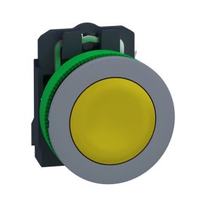   Schneider Electric Harmony XB5 - XB5FA51C0 - buton complet din plastic pentru montare încastrată, Ø30, retur, 1NO, galben, inel gri