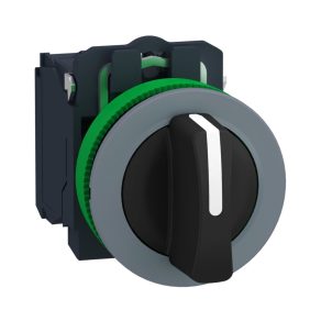   Schneider Electric Harmony XB5 - XB5FD33C0 - comutator selector complet din plastic, montat încastrat, Ø30, 3 poziții, 2NO, inel gri