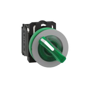   Schneider Electric Harmony XB5 - XB5FK123B5C0 - întrerupător complet din plastic, montat încastrat, Ø30, 2 poziții, 24 V, 1NO+1NC, verde, inel gri