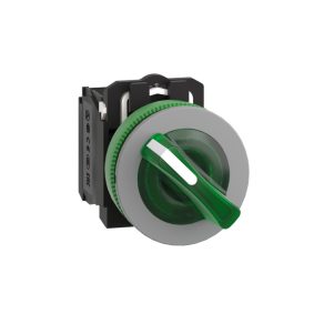   Schneider Electric Harmony XB5 - XB5FK123M5C0 - întrerupător complet din plastic pentru montare încastrată, Ø30, 2 poziții, 230 VAC, 1NO+1NC, verde, inel gri