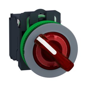   Schneider Electric Harmony XB5 - XB5FK124B5C0 - întrerupător de lumină complet din plastic, montat încastrat, Ø30, 2 poziții, 24 V, 1NO+1NC, roșu, inel gri