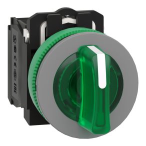   Schneider Electric Harmony XB5 - XB5FK133G5C0 - întrerupător complet din plastic pentru montare încastrată, Ø30, 3 poziții, 120 VAC, 1NO+1NC, verde, inel gri