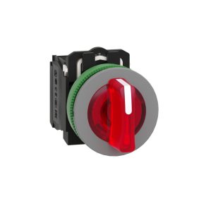   Schneider Electric Harmony XB5 - XB5FK134B5C0 - întrerupător de lumină complet din plastic, montat încastrat, Ø30, 3 poziții, 24 V, 1NO+1NC, roșu, inel gri