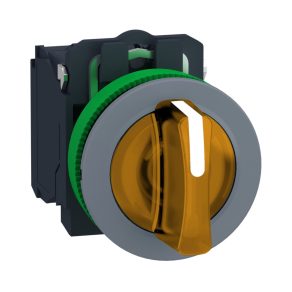   Schneider Electric Harmony XB5 - XB5FK135G5C0 - întrerupător complet din plastic pentru montare încastrată, Ø30, 3 poziții, 120 VAC, 1NO+1NC, portocaliu, cerc gri.