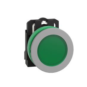   Schneider Electric Harmony XB5 - XB5FVB3C0 - indicator luminos LED complet din plastic, montat încastrat, Ø30, 24 V c.a./c.c., verde, inel gri
