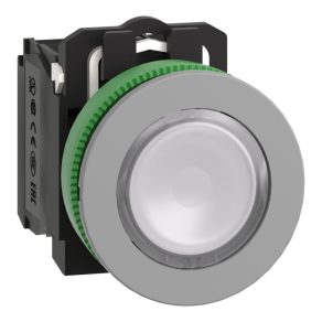   Schneider Electric Harmony XB5 - XB5FW31M5C0 - buton cu iluminare LED din plastic, montat încastrat, Ø30, 1NO, 230VAC, alb, inel gri