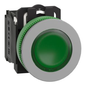   Schneider Electric Harmony XB5 - XB5FW33B5C0 - buton apăsat complet din plastic, montat încastrat, iluminat cu LED, Ø30, 1NO, 24VAC/DC, verde, inel gri
