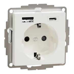   Schneider Electric Merten System-M - MTN2367-0319 - priză 2P+F, cu obturator de siguranță, încărcător USB A+C, cu arc, 16A / 3A, System-M, alb polar